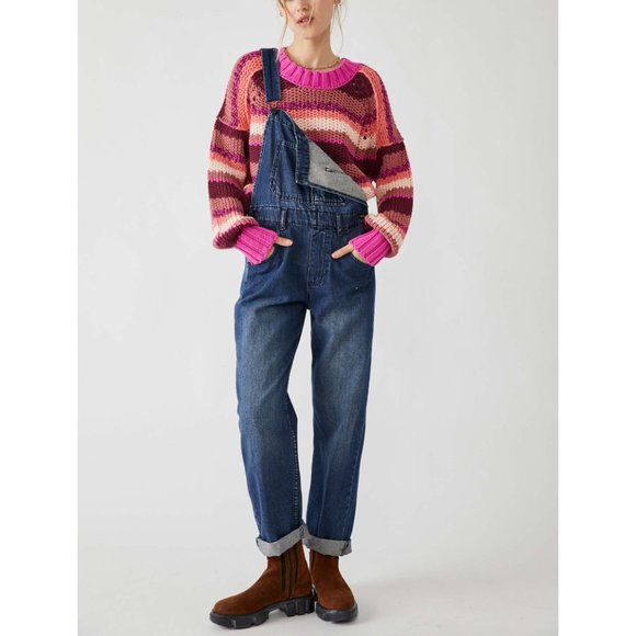 ❄BUNDLE UP❄ NWOT Free People Devon Sweater / Fuschia Rose Combo - Picture 2 of 6